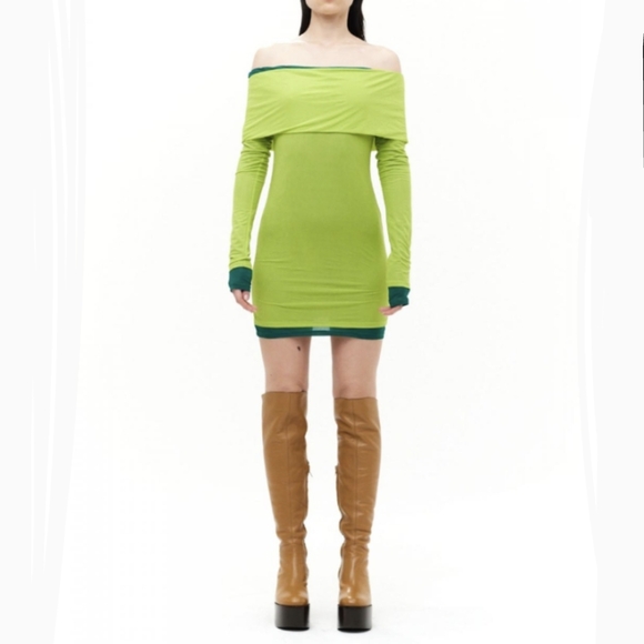 Simon Miller Mini Mesh Cosmo Off The Shoulder Long Sleeve Fitted Kiwi M NWT - Picture 2 of 12